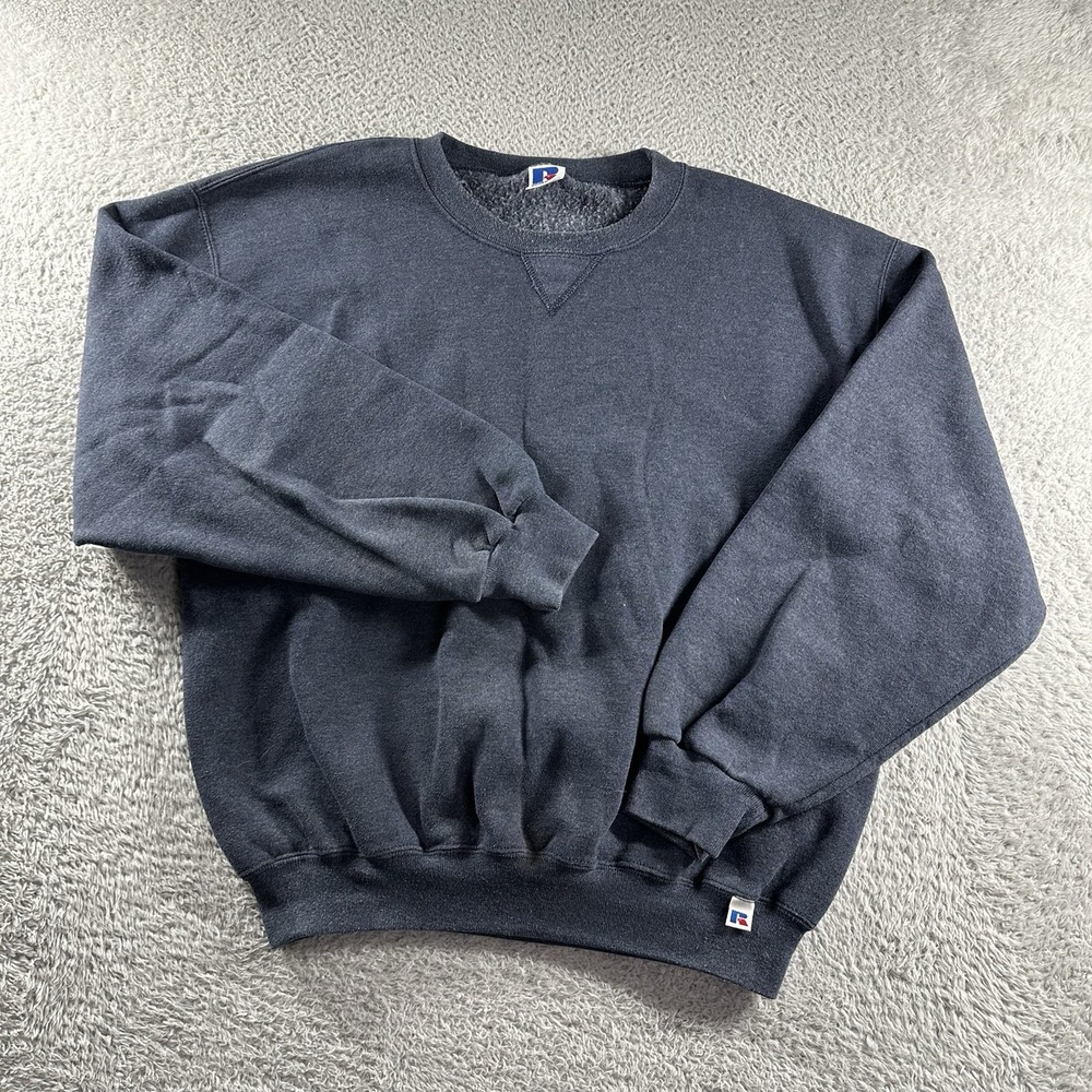 VINTAGE Russell Athletic Crewneck Sweater Mens‎ Medium Dark Gray Blue Blank